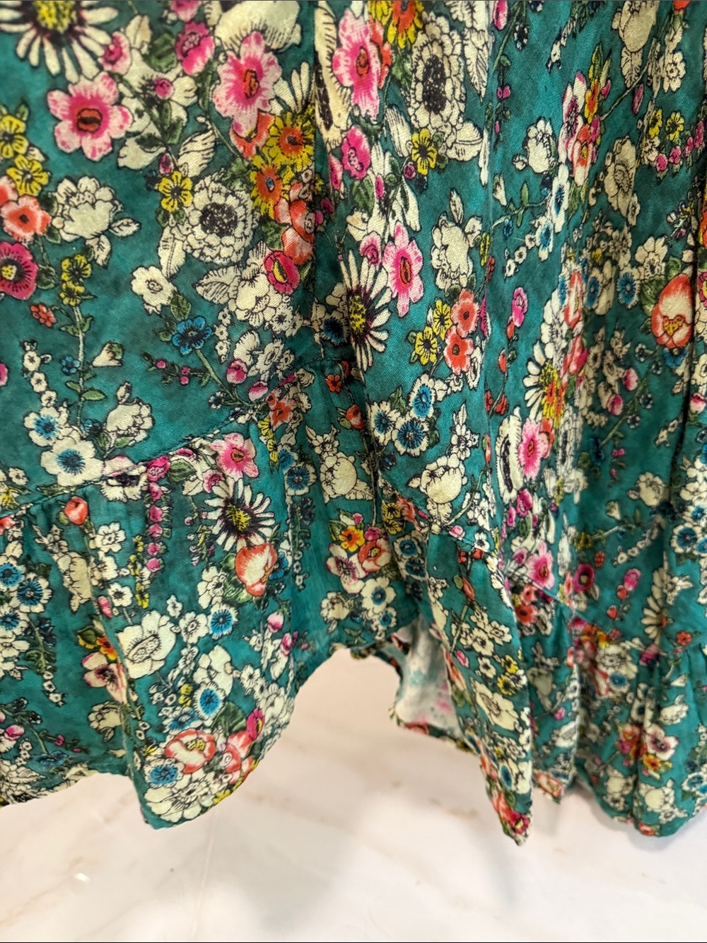 Turquoise/Green Floral Smocked Waist Maxi Skirt from Natural Life - Picture 3 of 6